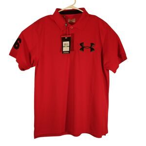 Under Armour Golf polo shirt mens L Large red embroidered 96 UPF 30+ short sl